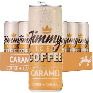 Jimmy Iced Coffee Caramel Slim Cans - Pack of 12 x 250ml - Coffee + Caramel Flavor, Refreshing Iced Coffee