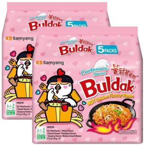 Samyang Buldak Carbonara Flavour Hot Chicken Flavour Ramen - Pack of 10 (2x5pk) x 140g - Stir-Fried Ramen, Halal