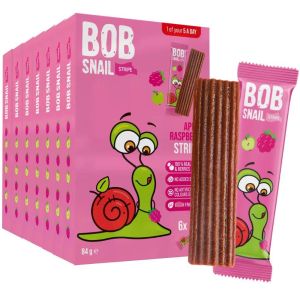 Bob Snail Apple-Raspberry Stripes 84g - 42 Pcs (7pk x 6 Stripes) - Fruit & Berries, Vegan, No Added Sugar, No Artificial Colours