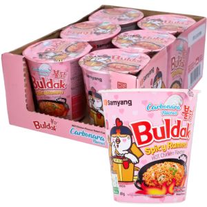 Samyang Buldak Carbonara Flavour Spicy Ramen Cup 80g x 6 – Halal, Stir-Fried Hot Chicken Noodles -  Best Before : 8/9/2026