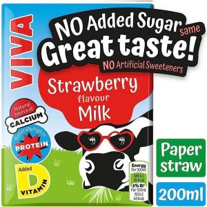 Viva UHT Strawberry Milk No Added Sugar 200ml x 27 BBE 06/12/23