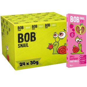 Bob Snail Apple-Raspberry Fruit Rolls 30g - 72 Pcs (24pk x 3 Rolls) - Just Fruit & Berries, No Added Sugar, No Artificial Colors & Gluten Free