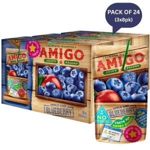 Amigo Apple & Blueberry Fruit Drink 200ml - Pack of 24 (3x8pk) - No Artificial Flavors & Colors - Refreshing Drink