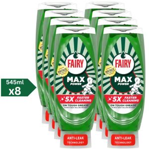 Fairy Max Power Washing Up Liquid Original - Pack of 8 x 545ml - Powerful Cleaning for Everyday Kitchens