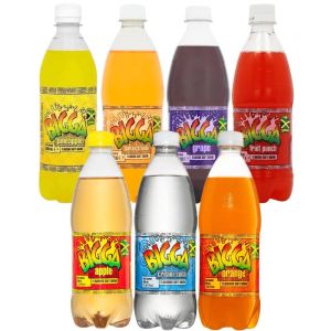 Bigga Soft Drink Mix Case - Pack of 7 x 600ml (Flavours Included: 1x Orange, 1x Fruit Punch, 1x Grape, 1x Pineapple, 1x Jamaica Cola, 1x Apple & 1x Cream Soda)