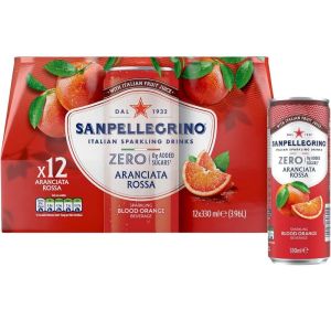 Sanpellegrino Zero Aranciata Rossa (Blood Orange) Sparkling Drink - Pack of 12 x 330ml - No Added Sugars, Low Calories with Italian Fruit Juice  - Best Before: 08.2026