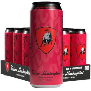 Tonino Lamborghini Cherry Energy Drink Cans - Pack of 12 x 500ml - Low Calorie Carbonated Energy Drink