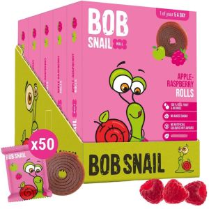 Bob Snail Apple-Raspberry Fruit Rolls 100g - 50 Pcs (5pk x 10 Rolls) - Vegan, No Added Sugar, No Artificial Colours