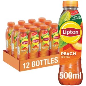 Lipton Ice Tea Peach PMP Bottles - Pack of 12 x 500ml - Refreshing Blend of Tea and Peach Flavor Beverage, Best Before: May 2026