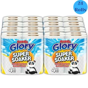 Panda Glory 2-Ply Super Soaker Kitchen Towels - Pack of 24 Rolls (6pk x 4Roll) - Super Absorbent