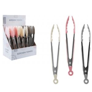 Stainless Steel Kitchen Tongs – 1 Piece (Random Colour: Grey, Pink, or Cream)