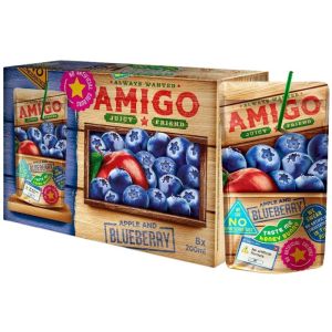 Amigo Apple & Blueberry Fruit Drink 200ml - Pack of 8 - No Artificial Flavors & Colors - Refreshing Fruit Drink