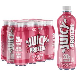 SCI-MX Juicy Raspberry & Lychee Protein Drink (20g Protein) -  Pack of 12 x 500ml Bottle - Real Fruit Juice, No Sugar Added