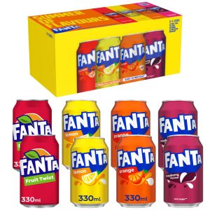FANTA Summer Of Flavours Variety Pack of 8x 330ml (2xFruit Twist, 2xLemon, 2xOrange, 2xZero Sugar Raspberry)