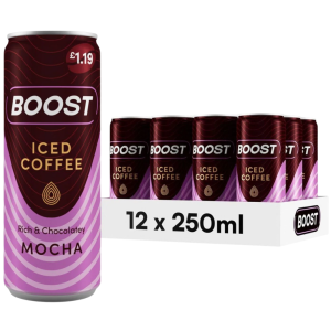 Boost Mocha Iced Coffee PMP - Pack of 12 x 250ml - Silky Smooth Rich Chocolatey Flavoured Drinks