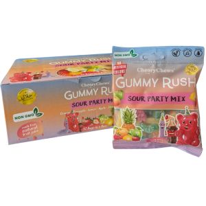 Cheery Chews  Gummy Rush Sour Party Mix 12 x 90g Halal, Non-GMO, Made from Natural Fruit Juice, Gluten, Fat & Peanut Free