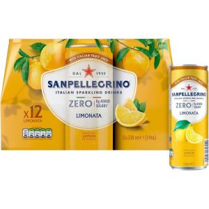 Sanpellegrino Zero Lemon Sparkling Drink - Pack of 12 x 330ml Cans - No Added Sugars, Low Calories with Italian Fruit Juice
