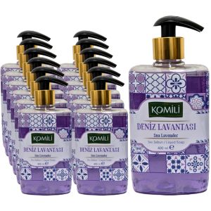 KOMILI Premium Sea Lavender Liquid Soap - Pack of 12 x 400ml - Dermatologically Tested , Contains Olive Oil