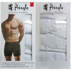 Pringle Classic Boxers White Medium (33-35 inches) (Pack of 4)