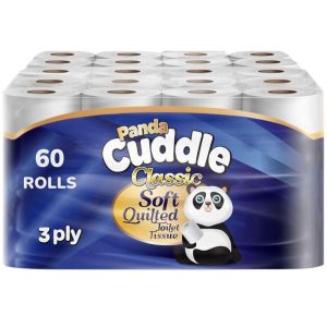 Panda Cuddle 3-Ply Toilet Tissue 60 Rolls Classic Soft Quilted   - 12 x 5 Rolls (Total 60 Rolls) Super Soft Luxuriously Quilted