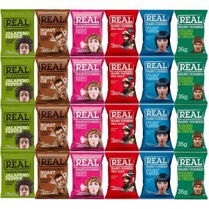 Real Hand Cooked Potato Crisps Mix Case 24 x 35g (x4 Roast Ox, x4 Strong Cheese & Onion, x4 Sea Salt, x4 Sea-Salt & Cider Vinegar, x4 Jalapeno Pepper, x4 Sea-Salt & Black Pepper)
