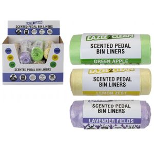 Scented Pedal Bin Liners with Tie Handle 20L - Pack of 3 × 30 Bags (Total Bags - 90) - Scents Available: Lavender Fields, Green Apple & Lemon Zest - Size 28cm x 63cm