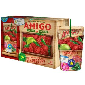 Amigo Apple & Strawberry Fruit Drink 200ml - Pack of 8 - No Artificial Flavors & Colors - Refreshing Drink