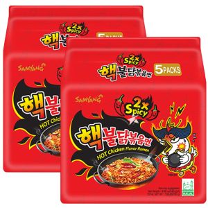 Samyang Buldak 2x Spicy Hot Chicken Flavour Ramen - Pack of 10(2x5pk) x 140g - Stir-Fried Ramen, Halall - Best Before: 18.07.2026