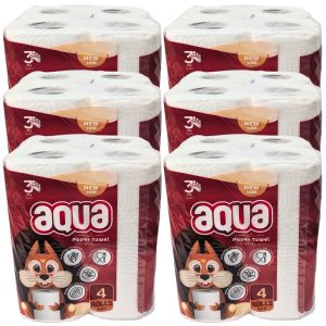 Aqua Paper Towel 3Ply - 24 Rolls (6x4pk) -Food Contact, Eco-Friendly, Strong & Absorbent