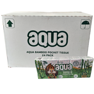 Aqua Bamboo Pocket Tissue 3Ply - 240pk(24x10pk) - Fluffy Plies, Eco-Friendly