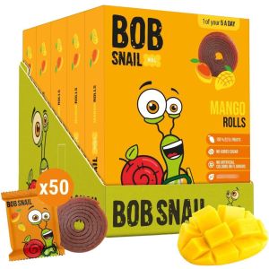 Bob Snail Mango Fruit Rolls 100g - 50 Pcs (5pk x 10 Rolls) - Vegan, No Added Sugar, No Artificial Colours