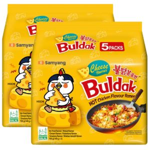 Samyang Buldak Cheese Flavour Hot Chicken Flavour Ramen - Pack of 10 (2 x 5pk) x 140g - Stir-Fried Ramen, Halal