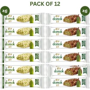 Nestle Damak Ala 25% Pistachio Cream MIX - Pack 12 x 30g - 6x Milk Chocolate Coated Wafers (BBE: 30.05.2026) & 6x White Chocolate Coated Wafers (BBE: 27.05.2026)