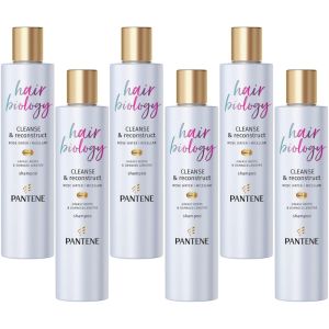 Pantene Pro-V Hair Biology Cleanse & Reconstruct Shampoo Pack of 6 x 250ml, With Rose Water & Micellar , For Greasy Roots & Damaged Lengths