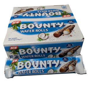 Bounty Wafer Rolls 22.5g x 12 - Delicious Coconut & Chocolate Wafers