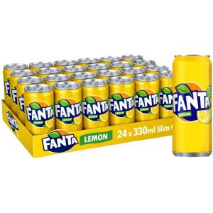 Fanta Lemon Slim Cans - Pack of 24 x 330ML - Sweet & Tangy Carbonated Beverage