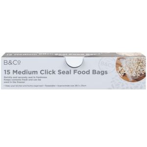 Medium Click Seal Food Bags – Pack of 15, B&Co