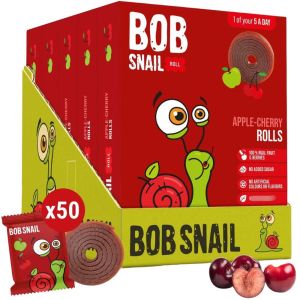 Bob Snail Apple-Cherry Fruit Rolls 100g - 50 Pcs (5pk x 10 Rolls) - Vegan, No Added Sugar, No Artificial Colours