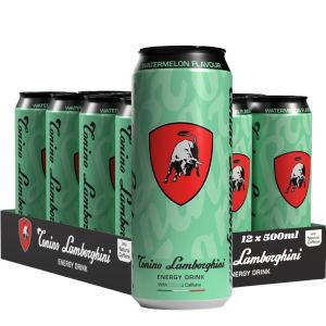 Tonino Lamborghini Watermelon Energy Drink Cans - Pack of 12 x 500ml - Low Calorie Carbonated Energy Drink