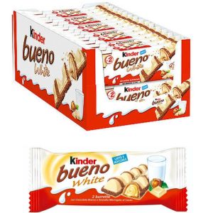 Kinder Bueno White Wafer Twin Bars - Pack of 60 (T2 x 30 Twin Bars) x 39g - Milk Chocolate Covered Wafer with Milky and Hazelnut Filling