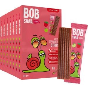Bob Snail Apple-Strawberry Stripes 84g - 42 Pcs (7pk x 6 Stripes) - Fruit & Berries, Vegan, No Added Sugar, No Artificial Colours