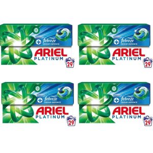 Ariel Platinum Washing PODS + Febreze Odour Defence (116 Washes) - Pack of 4 x 29 Washes - Stain & Odour Removal