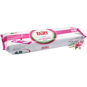 Fairy Power Lily Flower Scented Floor Cleaning Towels – 50 Mop Compatible Disposable Wipes, Suitable for All Surfaces, Dermatologically Tested, Leaves No Traces