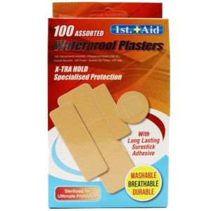 1st.+Aid 100 Assorted Waterproof Plasters – X-TRA Hold Adhesive – Washable, Breathable & Durable