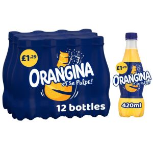 Orangina Sparkling Fruit Drink PMP - Pack of 12 x 420ml Bottles - Iconic Citrus Refreshment, Best Before: 31/03/2026