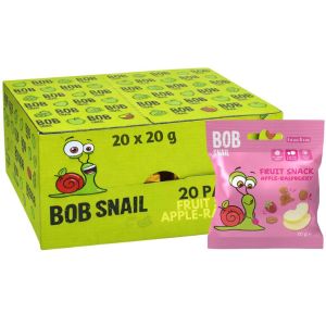 Bob Snail Apple-Raspberry Fruit Snack - Pack of 20 x 20g - Just Fruit, No Added Sugar