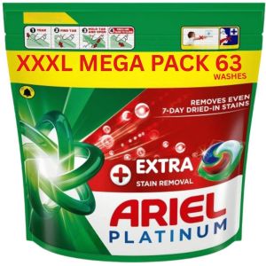 Ariel Platinum Extra Stain Removal Washing Pods 63 Washes XXXL Mega Pack Laundry Capsules