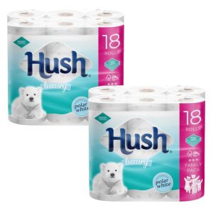 Hush Polar White Luxury 3-Ply Bathroom Tissue 18 Rolls x 2 Pack (36 Rolls)