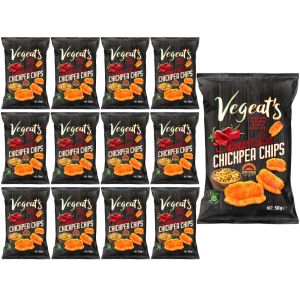 Vegeat's Paprika Chickpea Chips 50g x 12 - Oven Baked not Fried , High Fiber
