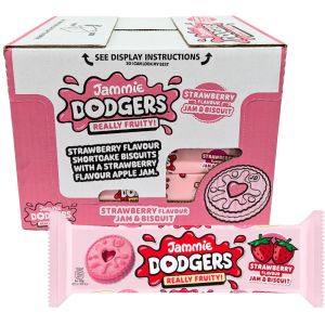 Jammie Dodgers Strawberry Flavour Jam & Biscuit - Pack of 18 x 140g – Shortcake Biscuits with Strawberry & Apple Jam Filling